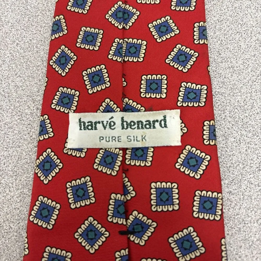 Lot Of 3 Vintage Harve Benard Silk Neck Tie Red/Burgundy, Paisley, Geometric